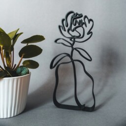 Peony in Vase - Line Art 3D Print Gift Idea & Decoration For Plant Lovers - thumbnail 3