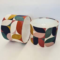 Retro Mustard Multicoloured Lampshade in Cotton With White Lining, Abstract Lightshade