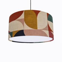 Retro Mustard Multicoloured Lampshade in Cotton With White Lining, Abstract Lightshade - thumbnail 3