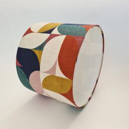 Retro Mustard Multicoloured Lampshade in Cotton With White Lining, Abstract Lightshade - thumbnail 2