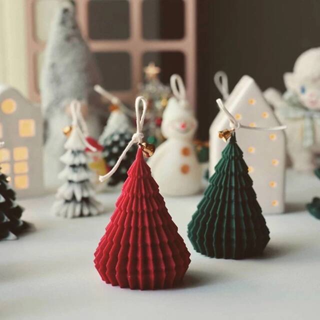 Christmas Tree Candles, Green, Red Decor, Winter Candle, Housewarming Gift, Christmas Gift For Her, Holiday Candles, Festive Candle - image 1