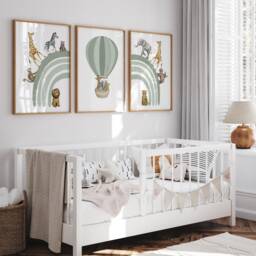 Safari Animal Nursery Prints Sage Green Rainbow Decor, Set Of 3 - thumbnail 2