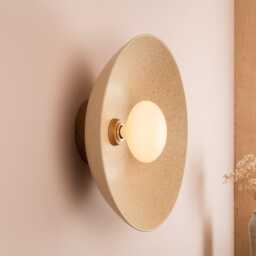 Speckled Cream Matt Xl Dawn Wall Light Sconce in Ceramic & Oak - thumbnail 1