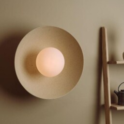 Speckled Cream Matt Xl Dawn Wall Light Sconce in Ceramic & Oak - thumbnail 2