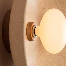 Speckled Cream Matt Xl Dawn Wall Light Sconce in Ceramic & Oak - thumbnail 3