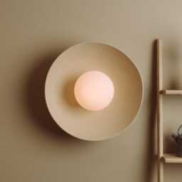 Speckled Cream Matt Xl Dawn Wall Light Sconce in Ceramic & Oak - thumbnail 2