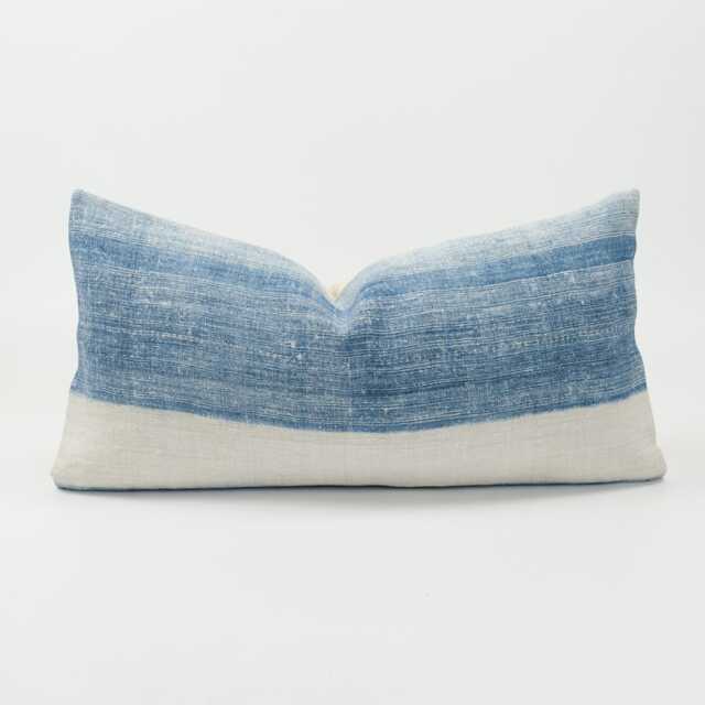 Vintage Indigo Striped Lumbar Pillow Cover, Hmong Hemp, 12x24 - image 1
