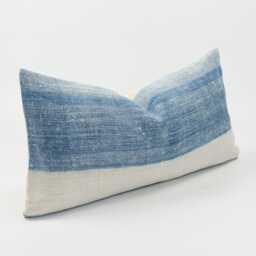 Vintage Indigo Striped Lumbar Pillow Cover, Hmong Hemp, 12x24 - thumbnail 3
