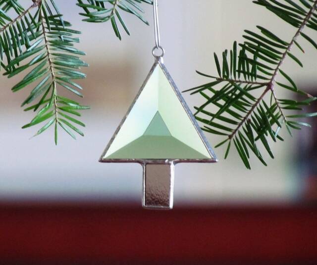 stained Glass Christmas Tree Ornament Beveled Suncatcher, Gift Boxed - image 1