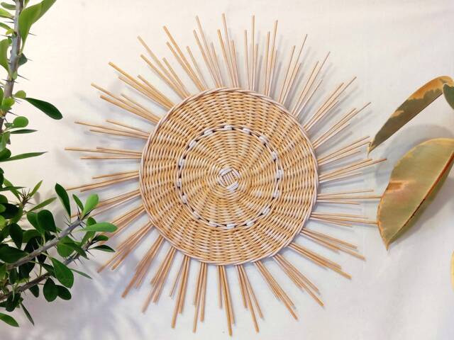 Boho Wall Decor Large Sun Hanging, Big Sunburst Decor, Wicker Basket