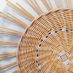 Boho Wall Decor Large Sun Hanging, Big Sunburst Decor, Wicker Basket - thumbnail 2