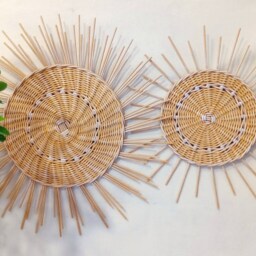 Boho Wall Decor Large Sun Hanging, Big Sunburst Decor, Wicker Basket - thumbnail 3