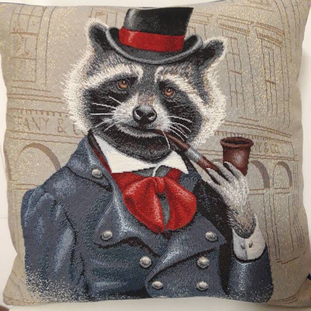 Raccoon Jacquard Tapestry Cushion Cover 45 X cm. Trendy Interior Decoration - Decorative Housewarming Birthday - image 1