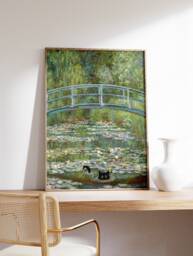 Monet Waterlily Cat Print, Claude Poster, Art, Gift, Animal Floral Wall Art Decor, A1/A2/A3/A4 - thumbnail 1