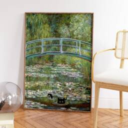 Monet Waterlily Cat Print, Claude Poster, Art, Gift, Animal Floral Wall Art Decor, A1/A2/A3/A4 - thumbnail 3