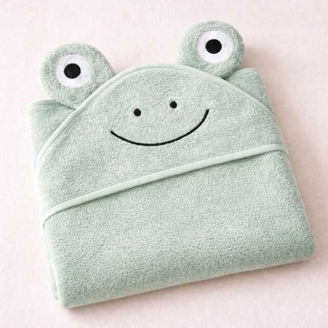 Personalized Frog Hooded Towel Embroidered Name, 100% Cotton - image 1