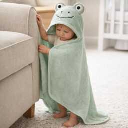 Personalized Frog Hooded Towel Embroidered Name, 100% Cotton - thumbnail 2