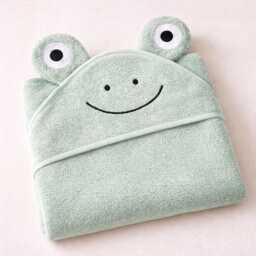 Personalized Frog Hooded Towel Embroidered Name, 100% Cotton - thumbnail 1