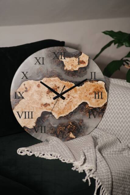 Epoxy Resin Oversized Wall Clock, Live Edge Round Unique Tobo Wood 20 Inch Clock Numbers, Engraved Large - image 1