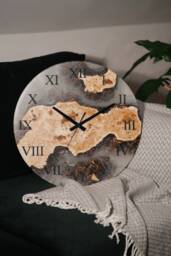 Epoxy Resin Oversized Wall Clock, Live Edge Round Unique Tobo Wood 20 Inch Clock Numbers, Engraved Large - thumbnail 1