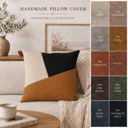 Zen Camel-Black-Beige Color Diagonal Design Distressed Leather Look Fabric Pillow Cover/Housewarming Gift-1Pcs - thumbnail 1