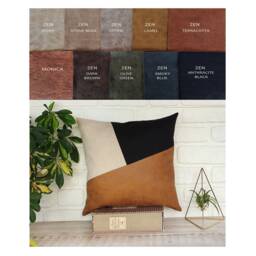 Zen Camel-Black-Beige Color Diagonal Design Distressed Leather Look Fabric Pillow Cover/Housewarming Gift-1Pcs - thumbnail 2