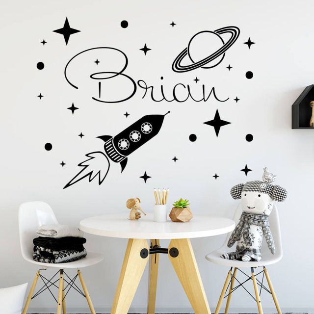 Boys Name Wall Decal, Sticker, Space Ship Nursery Decor Boy, Custom Name, Rocket Room - Ma62 - image 1