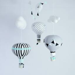 Hand-Sewn Hot Air Balloon Baby Mobile, Nursery Decor - thumbnail 3