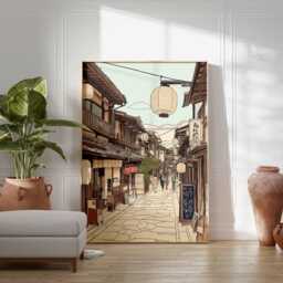Japanese Street Poster, Tokyo City Art Print, Traditional Style, Lanterns Art, Village Urban Japan Poster - thumbnail 3