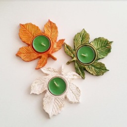 3Pcs. Tealight Holder, Candle Scented Stone, Leaf Tealight, Centerpiece, Home Decor, Fall Leaves, Gift - thumbnail 1