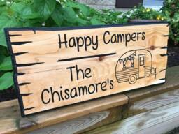 Personalized Carved Cedar Wood Camping Sign Family Rv Decor - thumbnail 1
