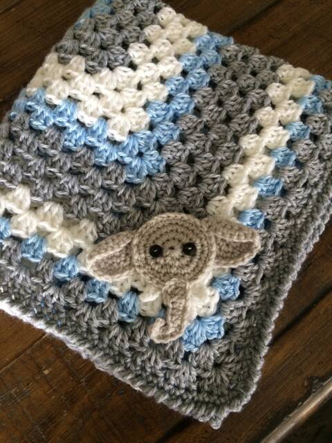 Baby Elephant Nursery - Blanket Granny Square Room Gift Crochet - image 1