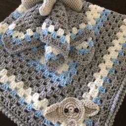 Baby Elephant Nursery - Blanket Granny Square Room Gift Crochet - thumbnail 2