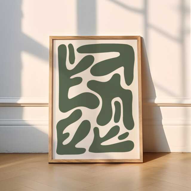 Abstract Print - 4 Colours Funky - Green, Art, Matisse Print, Matisse, Wall Kitchen, Bedroom, Office, Beige, Minimal, Neutral, Blue - image 1