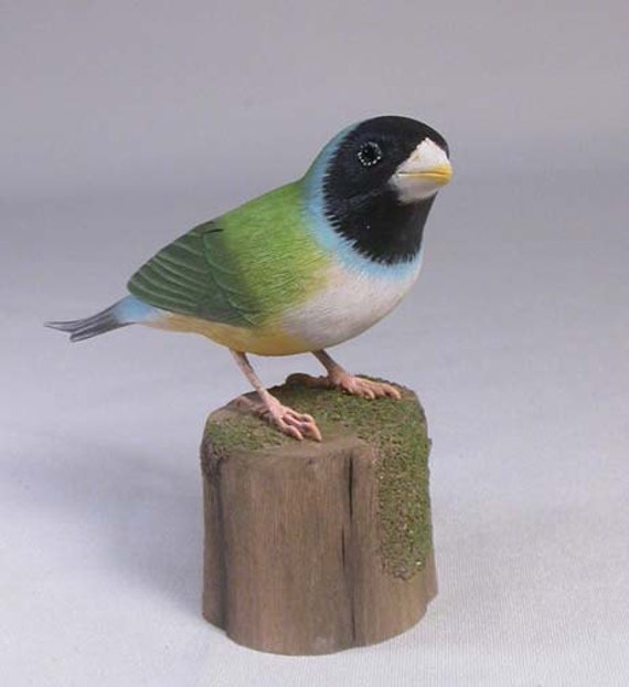 Gouldian Finch - White-Breast Hand Carved Wooden Bird - image 1