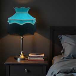 Handmade Downton Abbey Teal Blue Fabric Lampshade Black Fringe, Bespoke British Made - thumbnail 2
