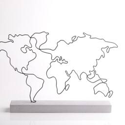 Handmade Wire World Map Sculpture Modern Home Office Decor - thumbnail 2