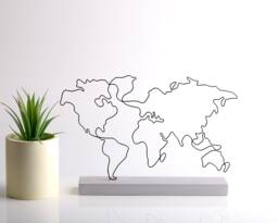 Handmade Wire World Map Sculpture Modern Home Office Decor - thumbnail 1