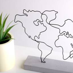 Handmade Wire World Map Sculpture Modern Home Office Decor - thumbnail 3