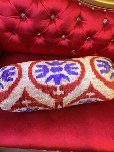 Handwoven Ikat Velvet Bolster Pillow Cover Natural Cotton Lining - image 1