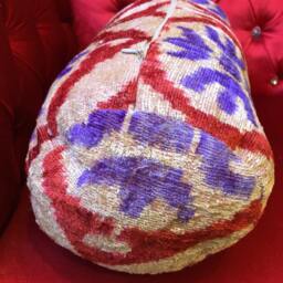Handwoven Ikat Velvet Bolster Pillow Cover Natural Cotton Lining - thumbnail 2