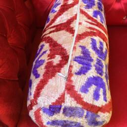 Handwoven Ikat Velvet Bolster Pillow Cover Natural Cotton Lining - thumbnail 3