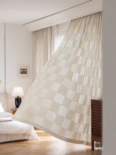 Oda Linen Blend Curtain, Natural 20% Linen, Textured Checkered Pattern, Light Filtering Drape, Window Panel For Living Room Dining Room, 1Pc - image 1