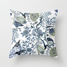 Chinoiserie Pillow, Cushion, Blue & White Durable Fabric, Throw Pillow Cover 18x18 Or 22x22, 20x14, 24x12 Inches, Decor, Decorative - thumbnail 1