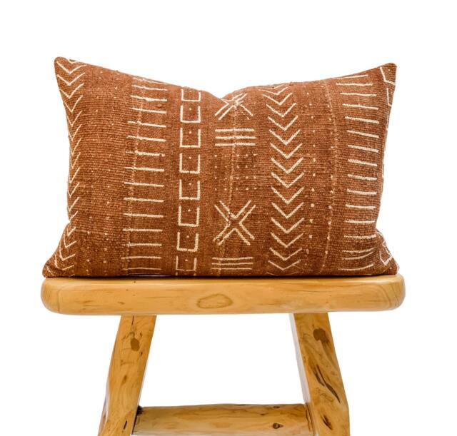 Authentic African Pillow, Lumbar Mudcloth Brown Rust With White Abstracts Pillow Cover- Throw Cover, Sofa Cushion 14x18 - image 1