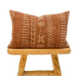 Authentic African Pillow, Lumbar Mudcloth Brown Rust With White Abstracts Pillow Cover- Throw Cover, Sofa Cushion 14x18 - thumbnail 1