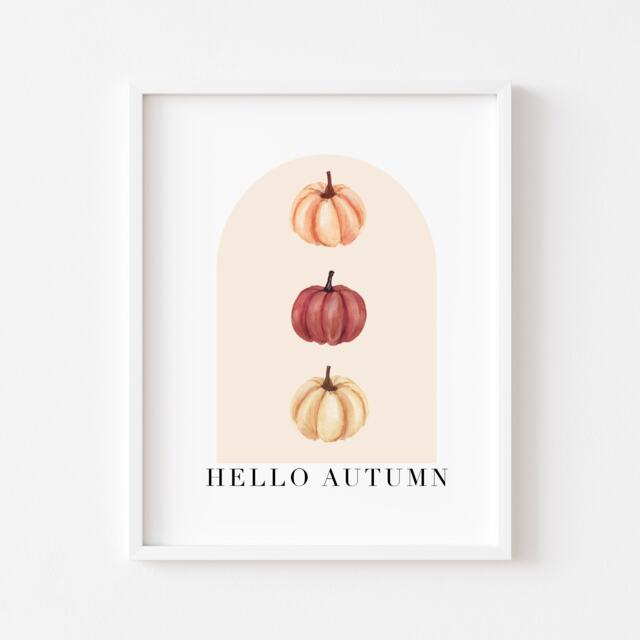 Watercolour Pumpkin Trio Print Hello Autumn Wall Art - Unframed - image 1