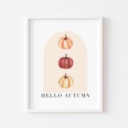 Watercolour Pumpkin Trio Print Hello Autumn Wall Art - Unframed - thumbnail 1