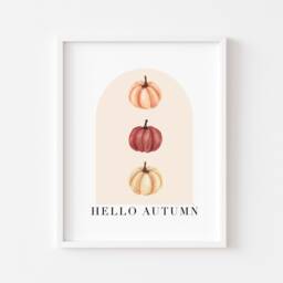 Watercolour Pumpkin Trio Print Hello Autumn Wall Art - Unframed - thumbnail 2