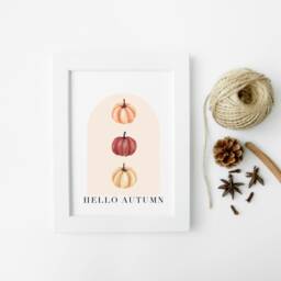 Watercolour Pumpkin Trio Print Hello Autumn Wall Art - Unframed - thumbnail 3